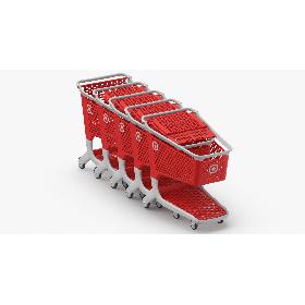 3D Plastic Shopping Carts 01 Row of 05 model